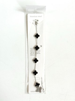Pulsera tréboles plata y negro