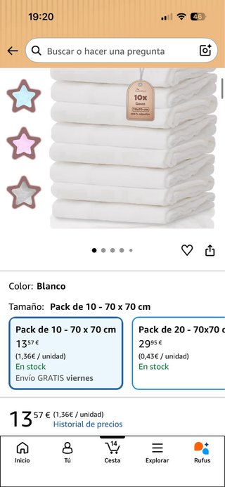 Pack 10 Muselinas Nature Mark Bebé Algodón 100%
