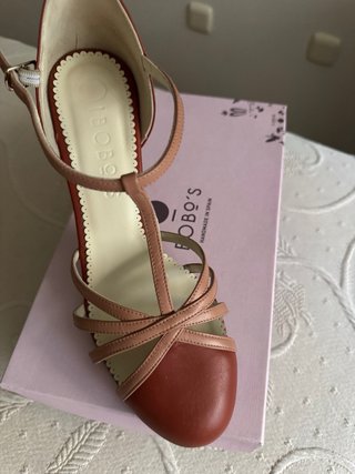 Zapatos Bobo's Tacón Carrete 8cm Rojo/Beige