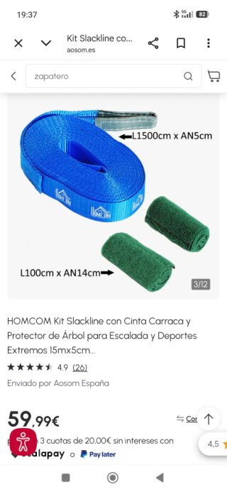 Kit Slackline HOMCOM con Protector Árbol