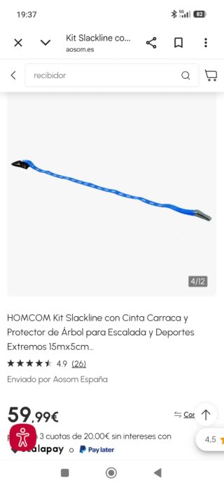 Kit Slackline HOMCOM con Protector Árbol