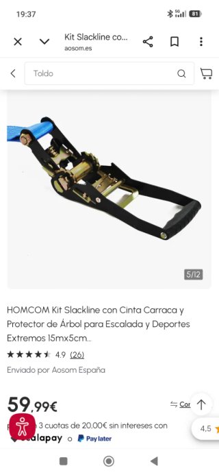 Kit Slackline HOMCOM con Protector Árbol