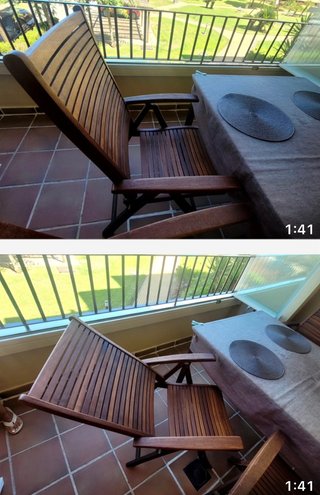 Mesa y 4 sillones multiposicion en madera de teca