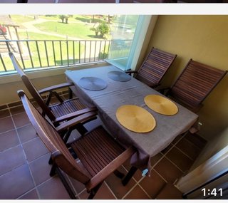 Mesa y 4 sillones multiposicion en madera de teca