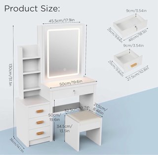 Tocador de Maquillaje con luz Led y taburete