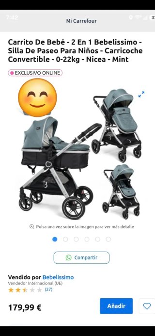Carrito Bebé 2 en 1 Bebelissimo Nicea Mint