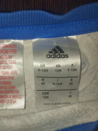 Sudadera Adidas bebé azul 9-12 meses