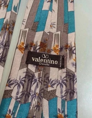 Corbata rayas/palmeras vintage seda de Valentino