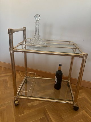 Mueble Bar Camarera Cristal y Metal Dorado