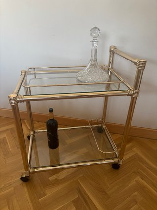 Mueble Bar Camarera Cristal y Metal Dorado