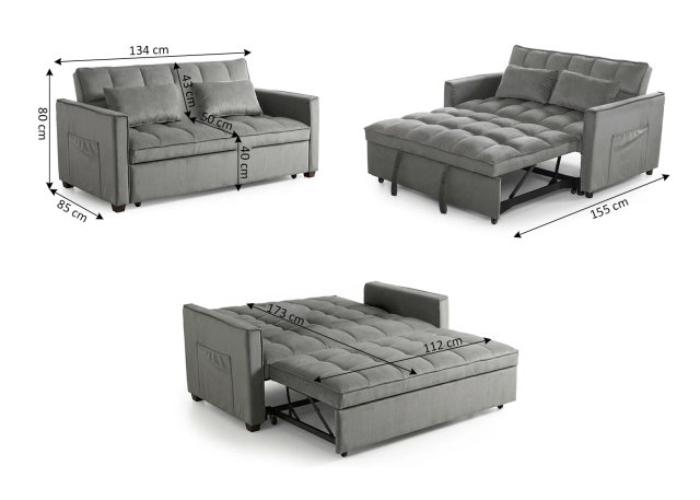 Sofá Cama 2 Plazas Negro Terciopelo