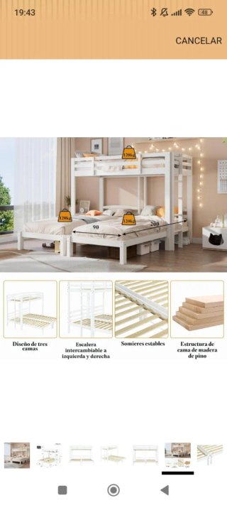 Litera Triple Madera Blanca