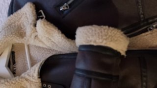 Cazadora Biker Borreguillo Zara Negra/Beige