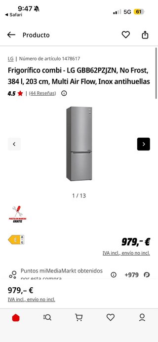 Frigorífico LG GBB62PZJZN Combi