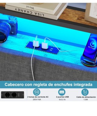 Base Cama con Luces LED y Enchufes.