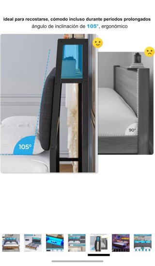 Base Cama con Luces LED y Enchufes.