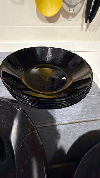 Juego de platos negros cristal