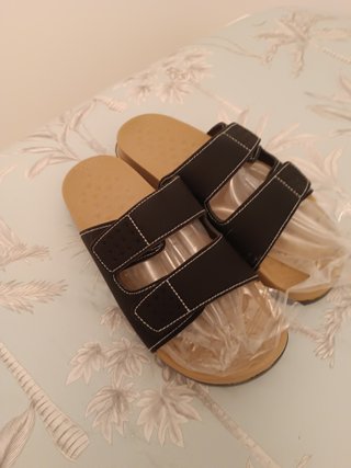 Sandalias Hombre Talla 46 Negras y Beige