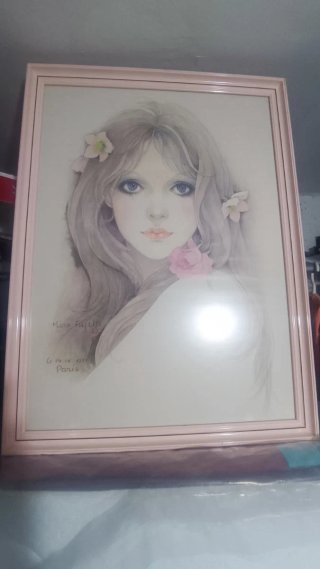 Cuadro decorativo niña flores acuarela