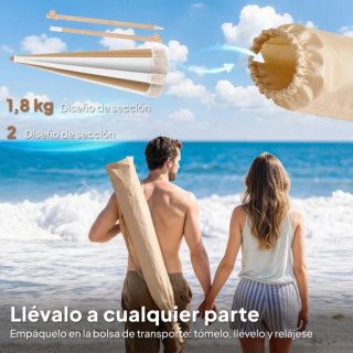 Sombrilla de playa beige y blanca