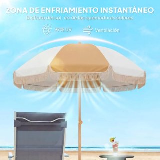 Sombrilla de playa beige y blanca