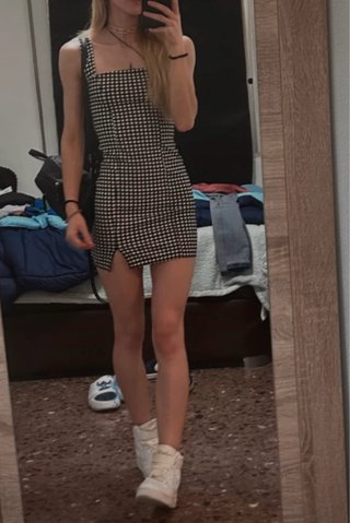 Vestido corto cuadros blanco y negro