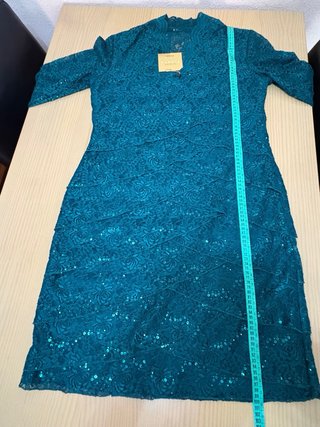 Vestido fiesta verde lentejuelas encaje XL