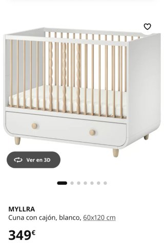 Cuna MYLLRA Ikea con cajón 60x120 cm + colchón