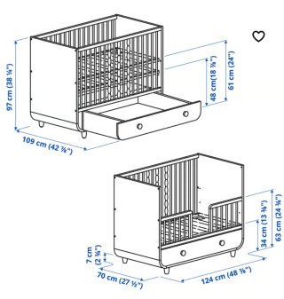 Cuna MYLLRA Ikea con cajón 60x120 cm + colchón