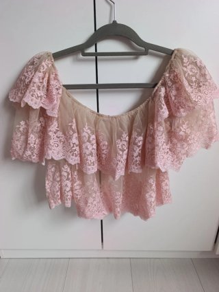 Top Zara volantes encaje rosa Talla S