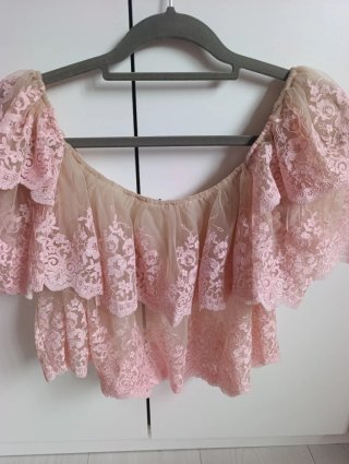 Top Zara volantes encaje rosa Talla S