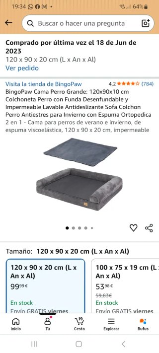 Cama Perro Bingo Paw 120x90 cms en perfecto estado