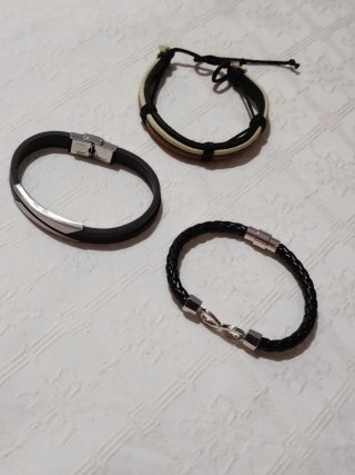 Lote 3 Pulseras Hombre Cuero y Tela