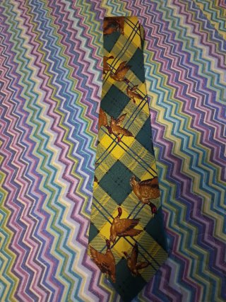 Corbata Lamberto vintage. Seda, estampado de patos