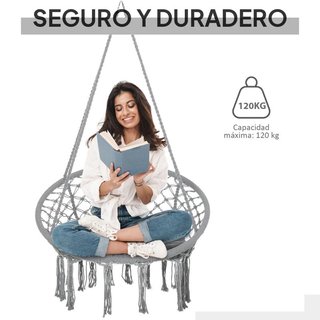 Silla Colgante Redonda con Cojín Gris Ø60cm