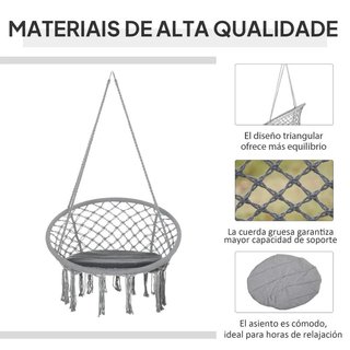 Silla Colgante Redonda con Cojín Gris Ø60cm