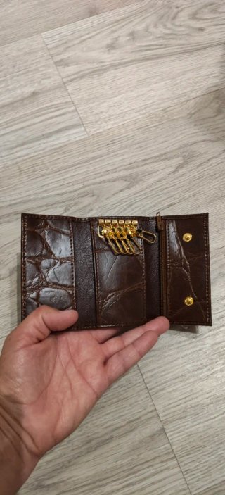 Monedero Llavero Marrón Piel Cocodrilo