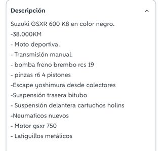Suzuki GSXR 600 K8 Negra