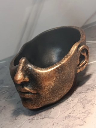 Scultura Testa Donna Vaso Design Oro Svuotatasche