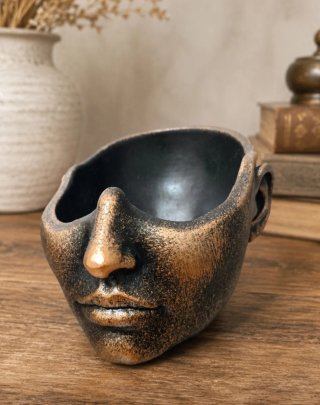 Scultura Testa Donna Vaso Design Oro Svuotatasche