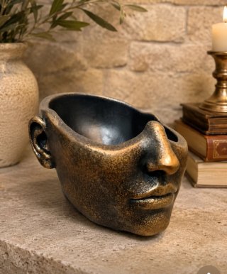 Scultura Testa Donna Vaso Design Oro Svuotatasche