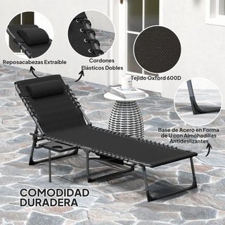 Tumbona Plegable Bandeja Bolsillo Reposacabezas