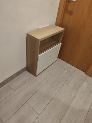 Mueble recibidor madera y blanco