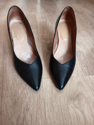 Zapatos de piel negros tacón mujer