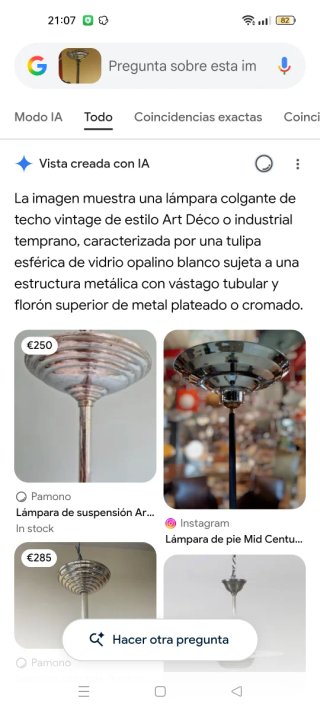 Lámpara Techo Globo Vintage Cristal Metal