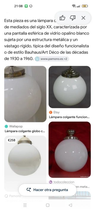 Lámpara Techo Globo Vintage Cristal Metal