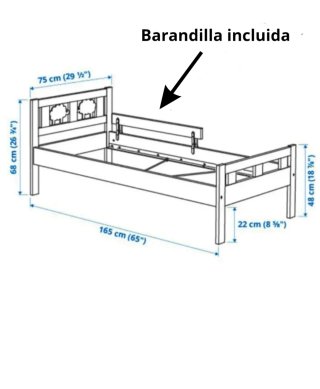 Cama infantil blanca con barandilla
