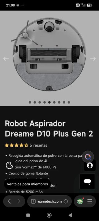 Dreame d10 plus gen2  depósito de fregado con mopa