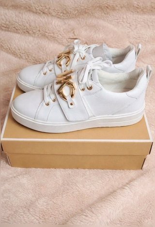 Michael Kors MK White Leather Sneakers Gold...