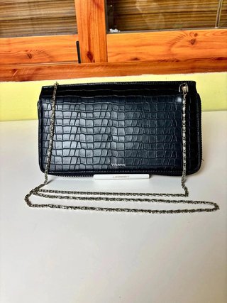 Bolso cartera Vilanova negro efecto coco con caden